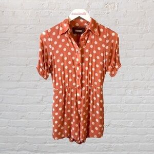 REFORMATION Gilly pink button front polkadot romper pockets cinched waist SZ 4
